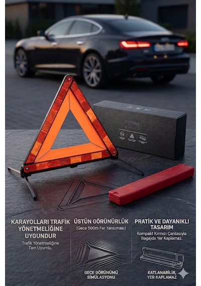 Autobase Üçgen Reflektör Metal Ayaklı Katlanabilir Kutulu Uyarı İkaz Reflektörü