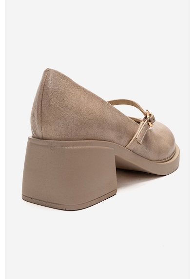 Luvishoes Luanda Bej Bantlı Kadın Kalın Topuklu Mary Jane Ayakkabı
