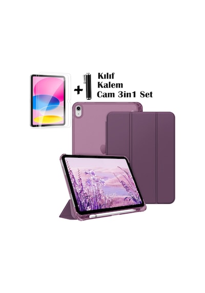 Apple Uyumlu iPad, 11 A16 2025 10. Nesil 10.9 Kılıf Akıllı Smart Kalem Bölmeli + Ekran Koruyucu + Kalem