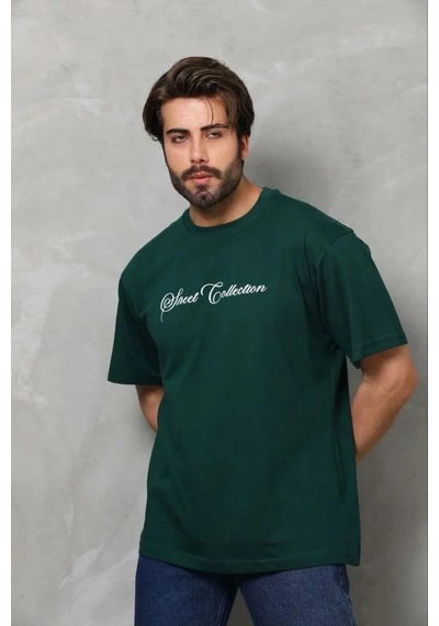Erkek Baskılı T-shirt Kısa Kol Bisiklet Yaka Regular Fit Tişört - Çağla Yeşili Çağla Yeşili
