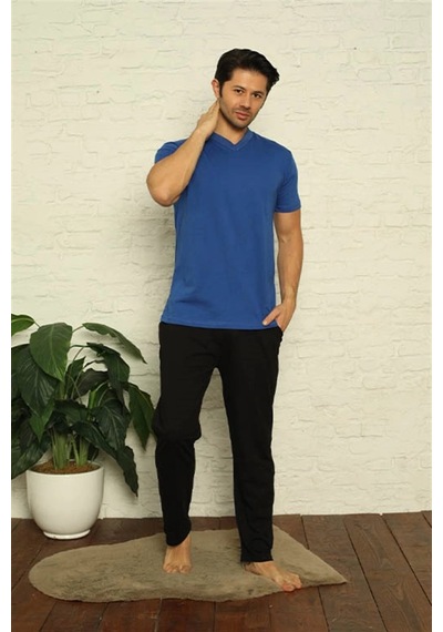 Najmaddin.com Beru Erkek Saks V Yaka 3'lü Pijama Takım