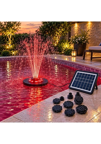 Tr Güneş Enerjili Rgb Led Işıklı Havuz Fıskiyesi - Solar Panelli Yüzer Fıskiye Çoklu Püskürtme Başlıklı G