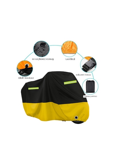Kanuni Windys 150 Lx Arka Çanta Uyumlu Sarı Siyah Reflektörlü Motosiklet Branda,örtüsü