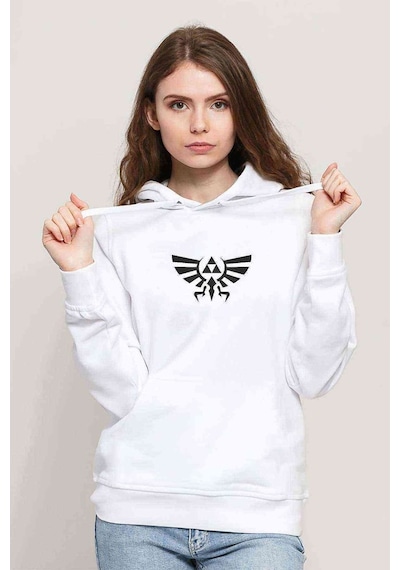 Triforce Nes Baskılı Beyaz Kadın Kapşonlu Sweatshirt