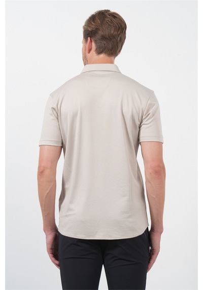 İmza Bej İtalyan Yaka Kısa Kol Cepsiz Slim Fit Pamuklu Gömlek 1004260158 Koyu Bej