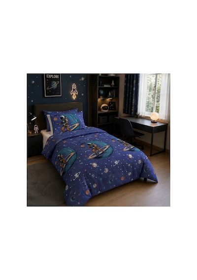 Astronot Uzay Desenli Tek Kişilik Nevresim 160x220, Lastikli Çarşaflı 120x200, Genç&çocuk Nevresim Takımı Çok Renkli