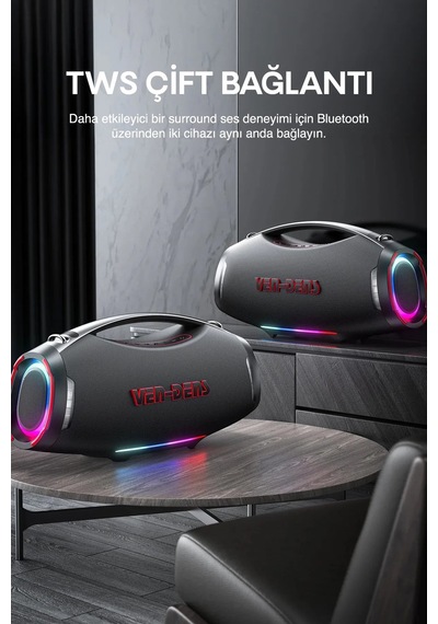 Ven-dens Vd-spk027l 450 W Rms Bluetooth 5.3 Parti Ve Karaoke Hoparlörü, 45000 Mah Batarya, Siyah