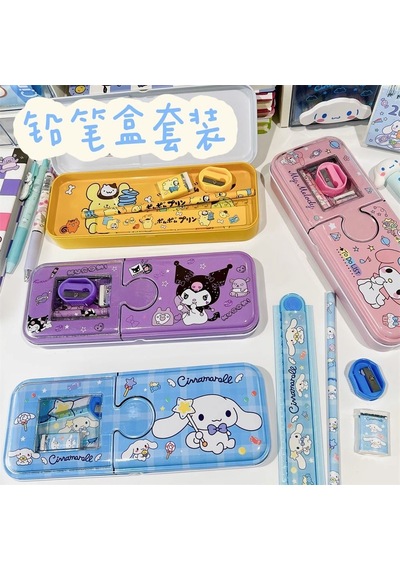 Kawaii Sanrio Kuromi Metal Kalem Kutusu Kırtasiye Seti Cinnamoroll Kuromi Kalemlik Hediye Seti Mavi