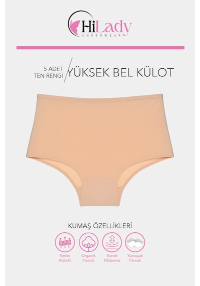 Kadın Külot, Çok Renkli Yüksek Bel Külot, Pamuklu Yumuşak Kumaş, Çoklu Paket, Karışık Renkli Ten