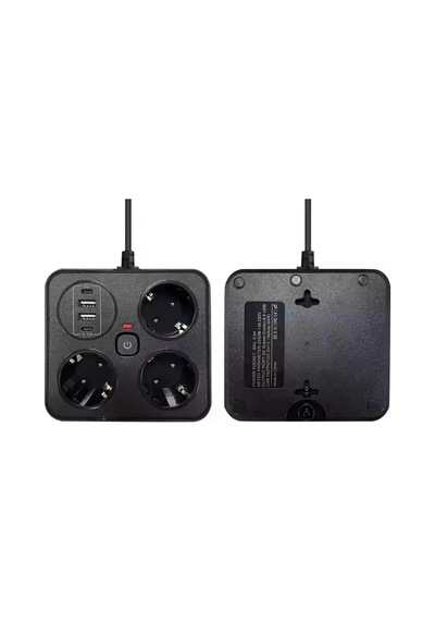 Akım Korumalı Anahtarlı Priz - 3x Priz - 2x Usb - 2x Type-c - 2 Mt Kablo Hızlı Şarj Özellikli Siyah 0