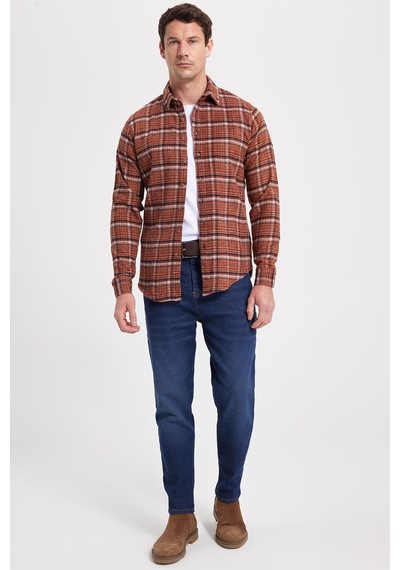 Tudors Erkek Slim Fit Dar Kesim Kareli Kışlık Oduncu Gömlek-42373 Kiremit