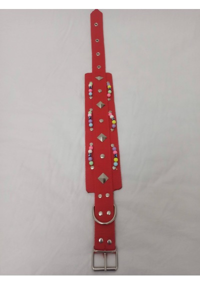 Kozaklı Süslü Boncuklu El İşlemeli Köpek Tasması Kırmızı 70 x 4 CM Kırmızı