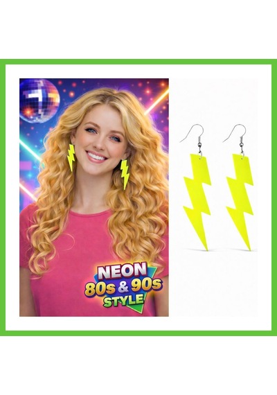 Bezos 80 90& 39 Lar Retro Neon Sarı Şimşek Küpe 10 Cm Dmc Diğer