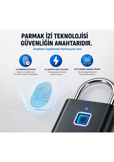 Akıllı Yaşamın Vazgeçilmez Güvenliği Mini Parmak İzi Okuyuculu Akıllı Asma Kilit