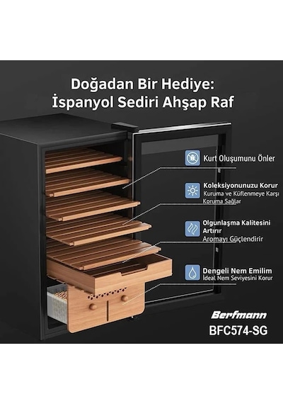 Berfmann Bfc486-sg Cedro Humidor 486 Puro Kapasiteli Elektronik Puro Dolabı
