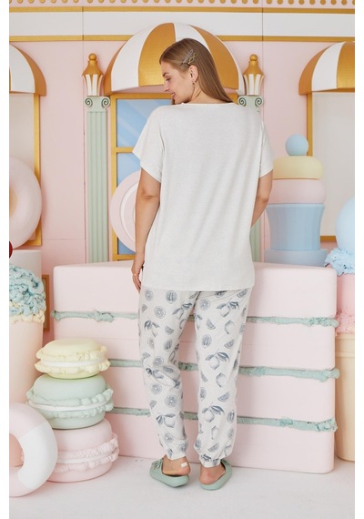 Sevim Kadın Büyük Beden Kısa Kol Bej Melanj Pijama Takım C4t7n651 001