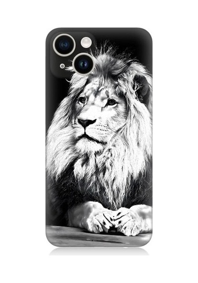Apple Uyumlu iPhone 14 Siyah Beyaz Aslan Desenli Silikon Kılıf
