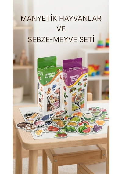 Manyetik Oyuncak Set Hayvanlar Sebze Meyve Magnetli 56 Parça