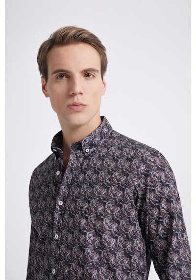 D's Damat Slim Fit Lacivert Baskılı Gömlek 1ec0221042599 Lacivert