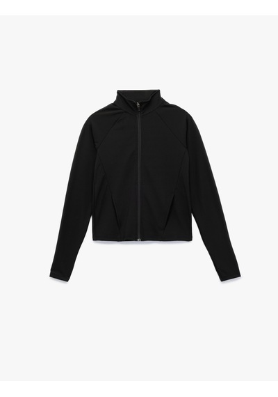 Koton Slim Fit Dik Yaka Uzun Kollu Fermuarlı Spor Sweatshirt Siyah 6wak10035nk Siyah