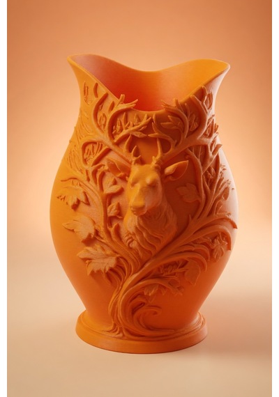 3d Baskılı Geyik Desenli Dekoratif Vazo 15 Cm Turuncu
