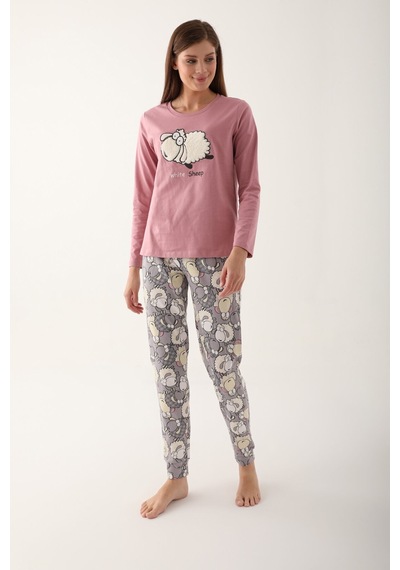 Arnetta White Sheep Pembe Kadın Uzun Kol Pijama Takım