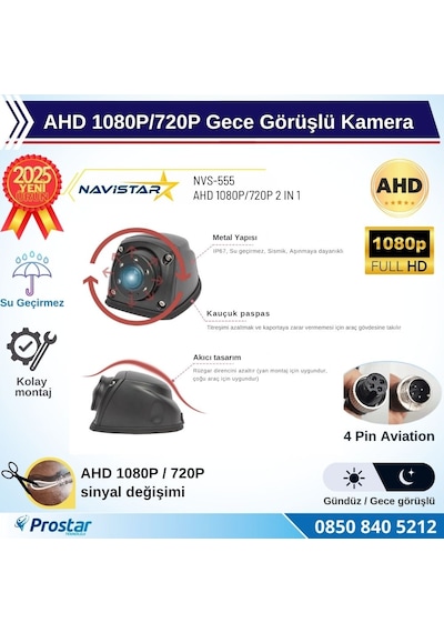 Metal Mini Gece Görüşlü Ahd 1080p/720p 4 Pin Soketli Yan İçin Uygun Kamyon Tır Otobüs Kamerası