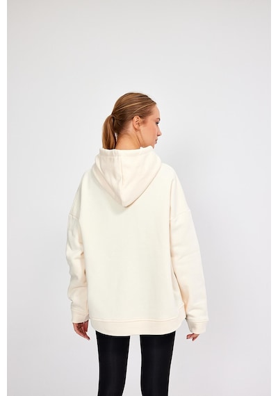 Alexandergardı Fermuarlı Kapüşonlu Oversize Sweatshirt B22-75300 Ekru
