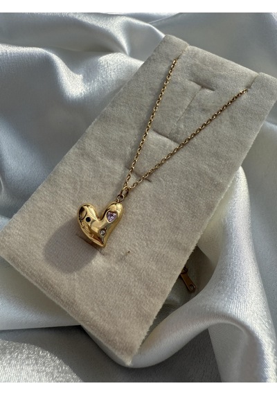 Regine Gems Candy Heart 316l Altın Kaplama Renkli Taş Detaylı Balon Kalp Kolye Altın