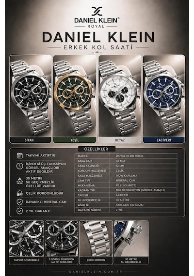 Daniel Klein Premium Çelik Kordon 2 Yıl Garantili 3 Atm Suya Dayanıklı Erkek Kol Saati Edk.r11095.4 Gümüş