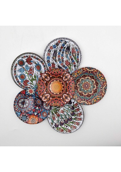 6'lı Dekoratif Mandala Desenli Metal Bardak Altlığı Seti Çok Renkli