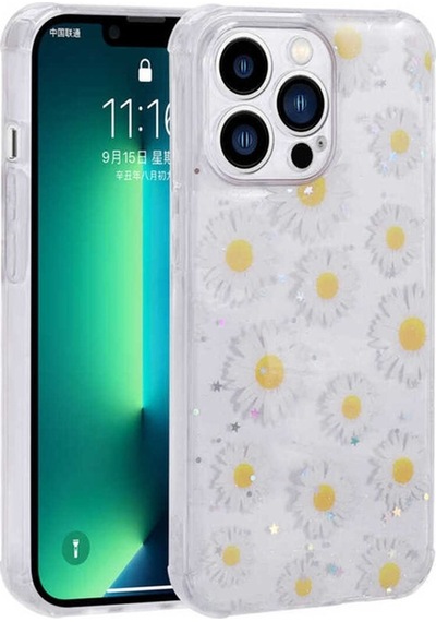 Apple Uyumlu iPhone 13 Pro Kılıf Simli Desenli Kamera Korumalı Parlak Zore Popy Kapak Papatya