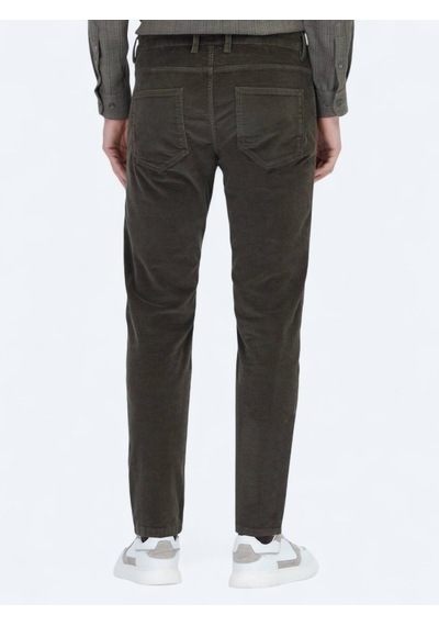Kip Haki Fitilli Dokuma Slim Fit Kadife Casual Pamuk Karışımlı Pantolon Haki