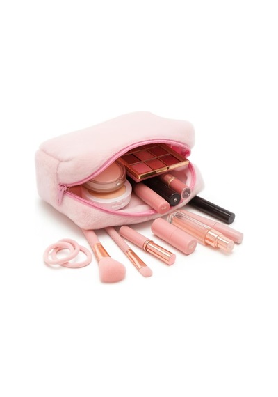 Peluş Yumuşacık Makyaj Çantası - Kozmetik Organizeri Pembe Çok Renkli