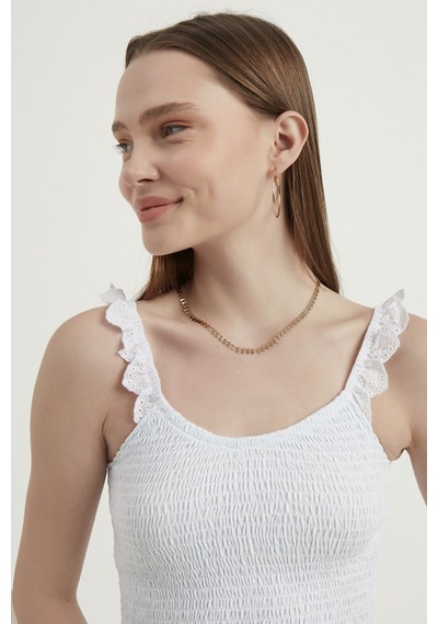 Hiccup V Yaka Fermuarlı Crop Top Beyaz