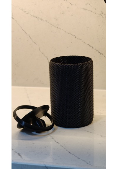 Modern Geometrik Dokulu Masaüstü Çöp Kovası - 18 Cm Siyah