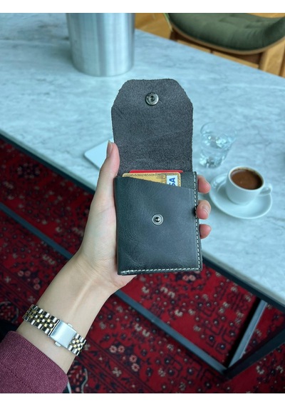 Mft Leather Hakiki Deri Çıtçıtlı Erkek Cüzdan Nova 5801 Antrasit