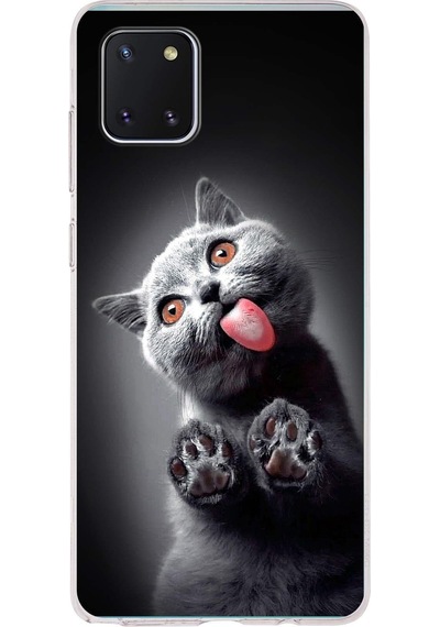 Samsung Galaxy Note 10 Lite İle Uyumlu 1mm Slim Fit Kedi 2 050c Baskılı Şeffaf Kılıf Şeffaf