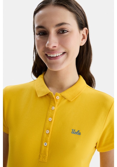 Ucla Shaver Sarı Polo Yaka Nakışlı Standard Fit Kadın Tshirt Sarı