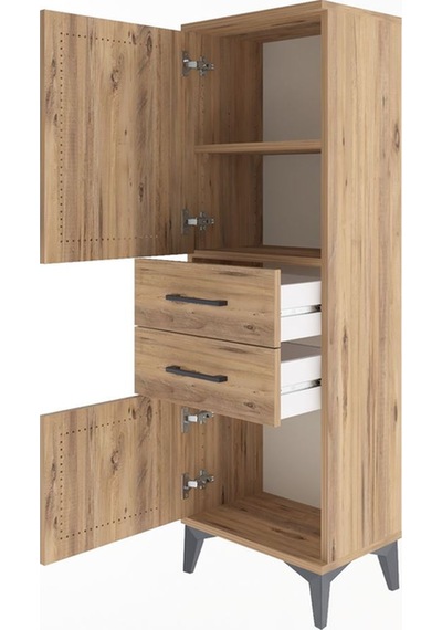 Arges Dolap 2 Raflı 2 Çekmeceli 2 Kapaklı 44x30x134 Çam-çam Çam