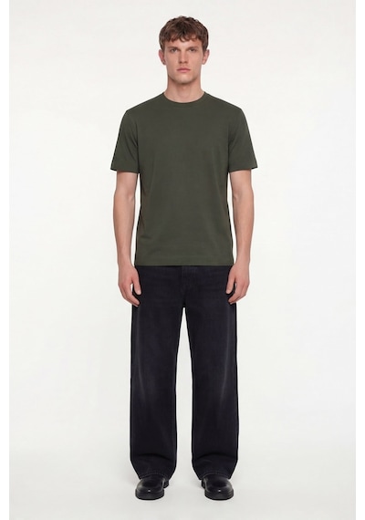 Sabri Özel Erkek Koyu Yeşil Normal Kesim Regular FitPamuk Dokuma Bisiklet Yaka Basic T-shirt