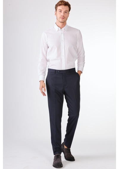 Dufy Lacivert Armürlü Slim Fit Casual Takım Elbise Lacivert