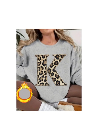 Herkesemoda Baskılı Bisiklet Yaka İçi Polarlı Sweatshirt Gri