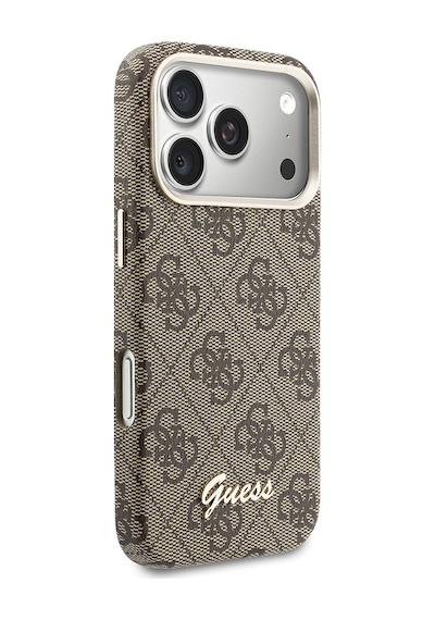 Apple Uyumlu iPhone 17 Pro Max Kılıf Guess Lisanslı M-safeli Script Yazı Logolu 4g Desenli Kapak Kahverengi