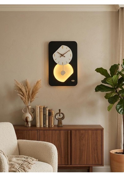 Nairobi Ledli Ahşap Salon Duvar Saati Quartz Ultra Sessiz Mekanizma 55 Cm X 34 Cm Siyah