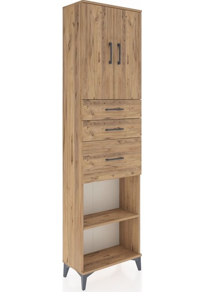 Arges Dolap 3 Raflı 3 Çekmeceli 2 Kapaklı 60x30x221 Çam-çam Çam