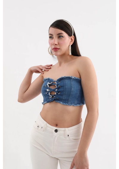 Blue White Kadın Jean Yelek Açık Mavi