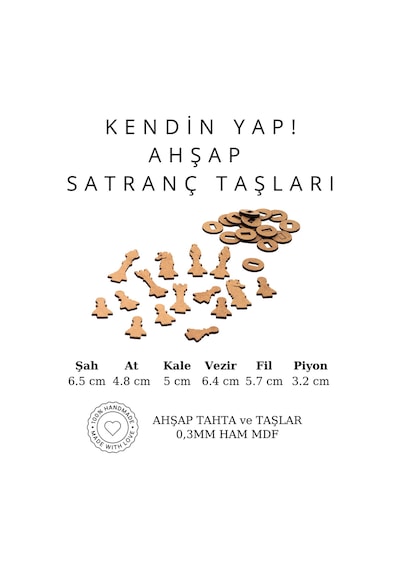 Sf01 Kendin Yap Ahşap Satranç Takımı Dıy Ahşap Satranç 27x27 Cm Boya Ve Yapıştırıcı Hediyeli