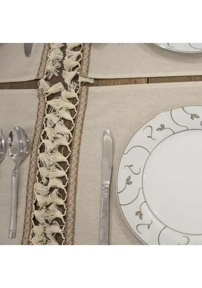 Dnc Home Tekstil Ndchome 6lı Keten Amerikan Servis Seti 35x55 Krem
