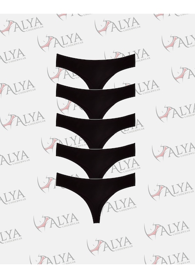 Alya Underwear Kadın Bato Tanga Pamuklu Külot, Büyük Beden String, 5'li Paket- 2 Siyah, 1 Beyaz, 2 Ten Siyah P06